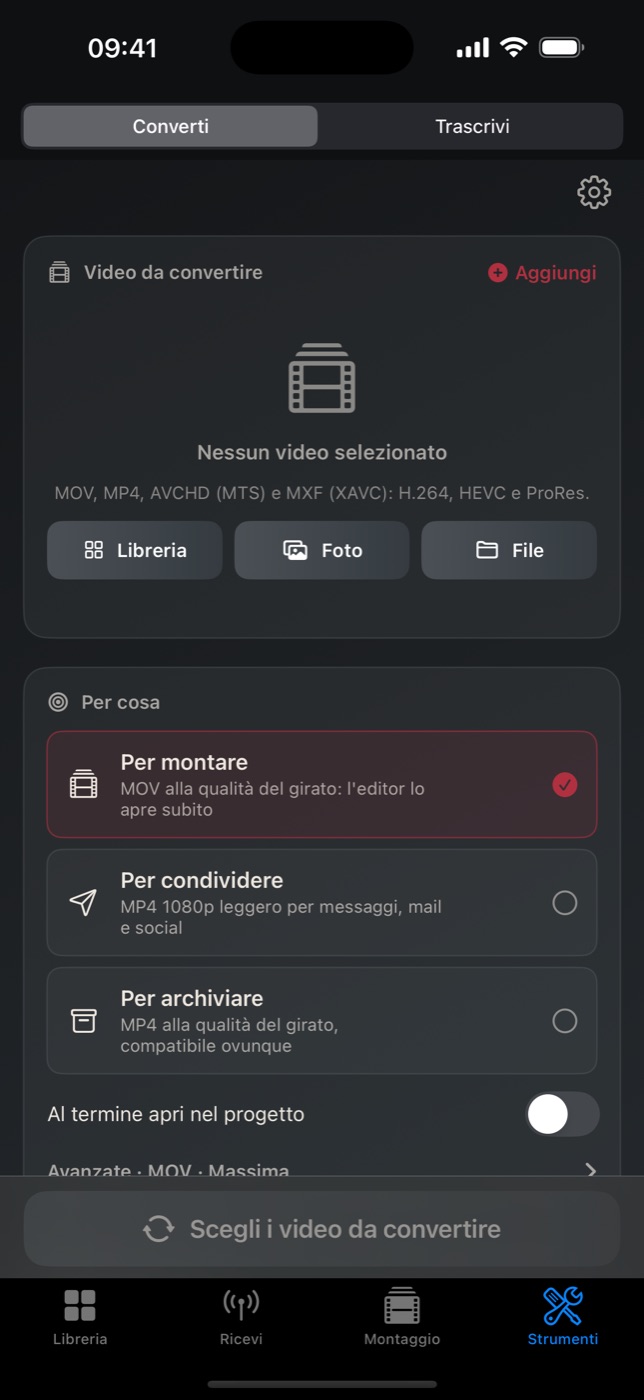 Converti: per montare, per condividere o per archiviare